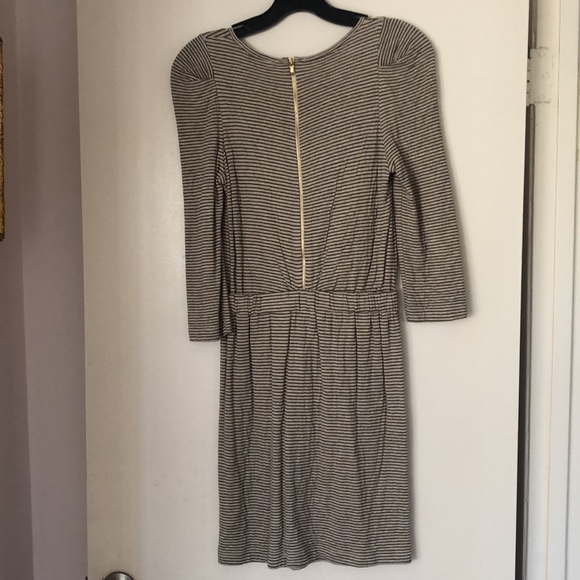 SANDRO KNIT STRIPE DRESS IN CREME/BLACK STRIPES WITH BROWN TIE - Picture 9 of 13